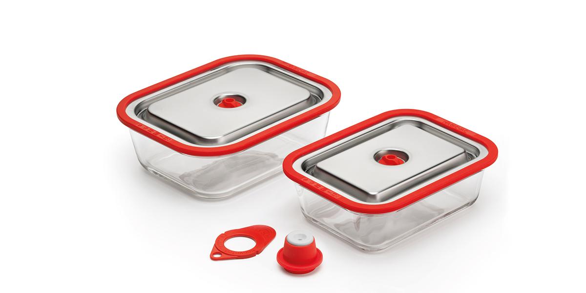Sklenené nádoby na vákuovanie s nerezovým vekom