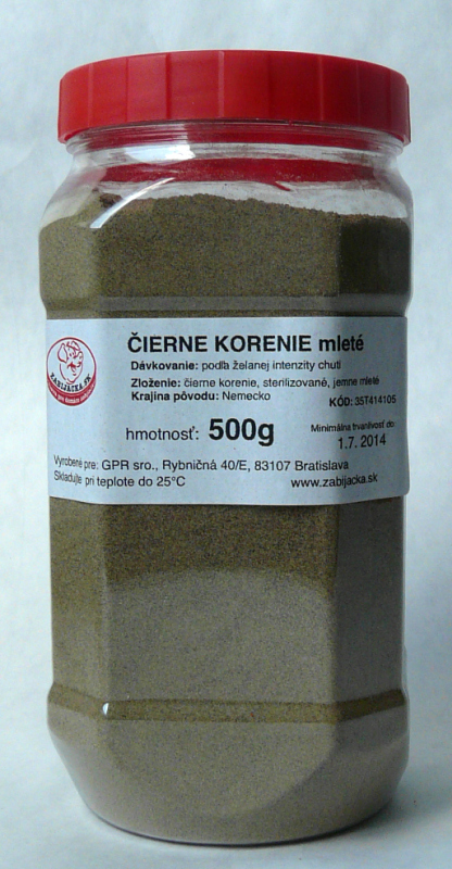 Čierne korenie mleté sterilizované 500g Dóza