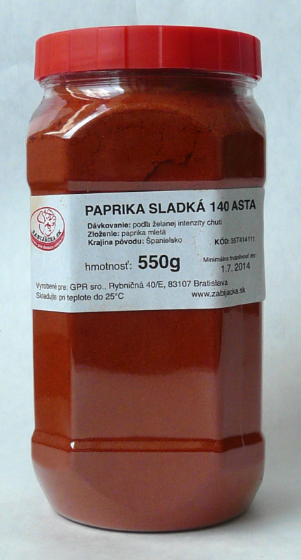 Paprika sladká mletá ASTA 140 550g Dóza